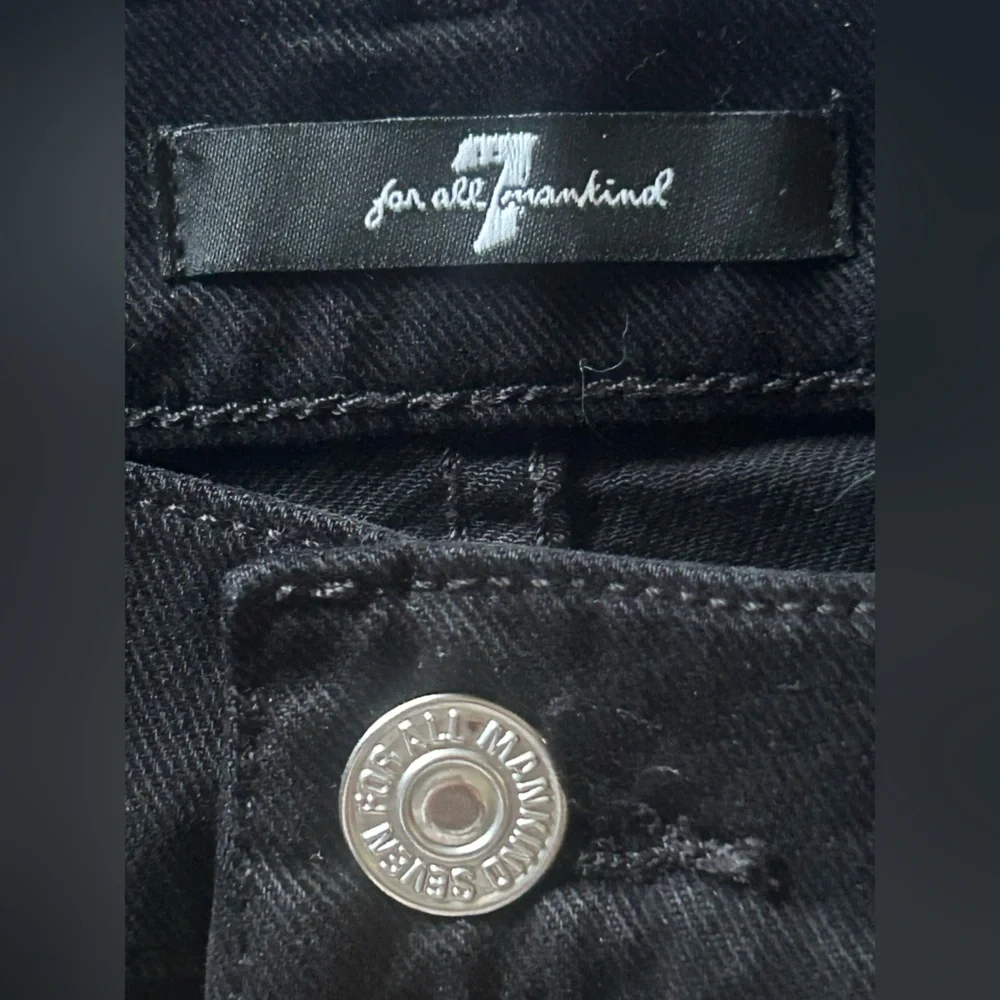 7 For All Mankind Black Raw Hem Denim Shorts Mid Rise Festival Summer Women’s 30